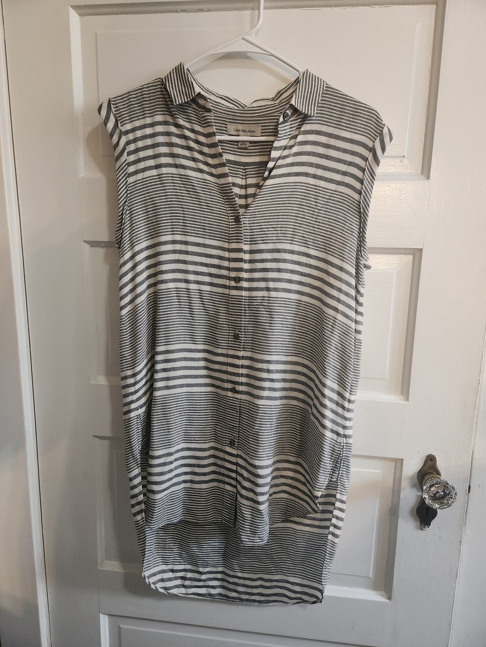 Calvin Klein Jeans Black and White Striped Sleeveless Tunic